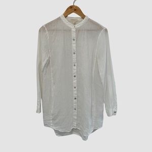 Eileen Fisher White Long Sleeve Button Down Long Linen Tunic Shirt XS